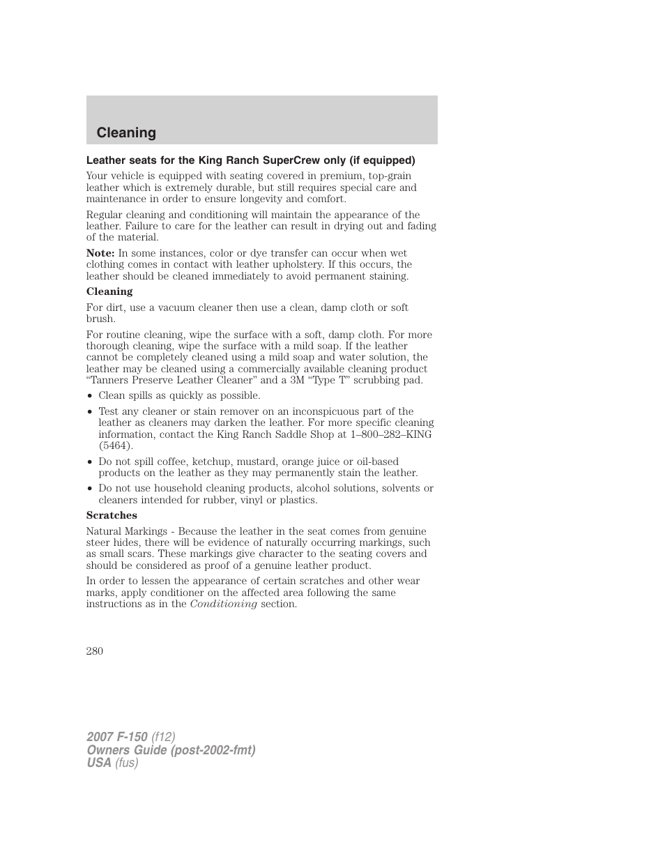 Cleaning | FORD 2007 F-150 v.1 User Manual | Page 280 / 344