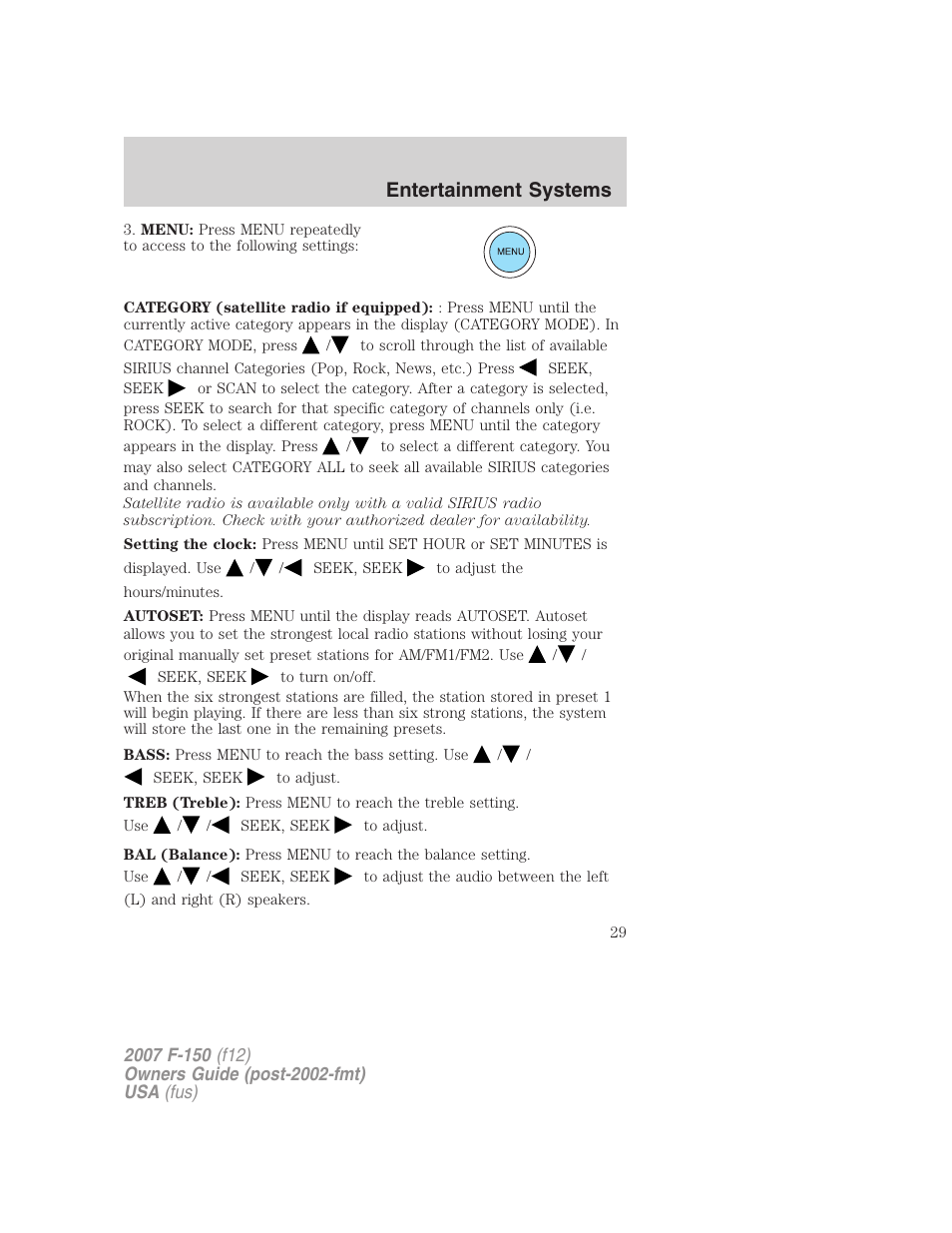Entertainment systems | FORD 2007 F-150 v.1 User Manual | Page 29 / 344