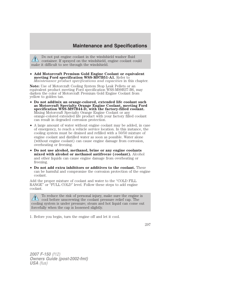 Maintenance and specifications | FORD 2007 F-150 v.1 User Manual | Page 297 / 344