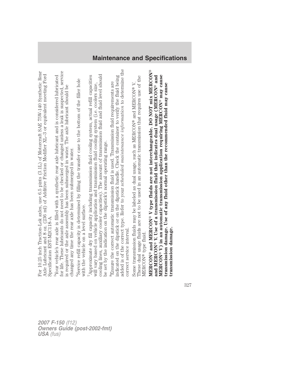 Maintenance and specifications | FORD 2007 F-150 v.1 User Manual | Page 327 / 344