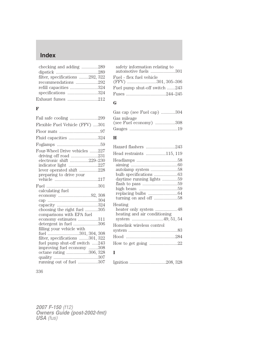 Index | FORD 2007 F-150 v.1 User Manual | Page 336 / 344