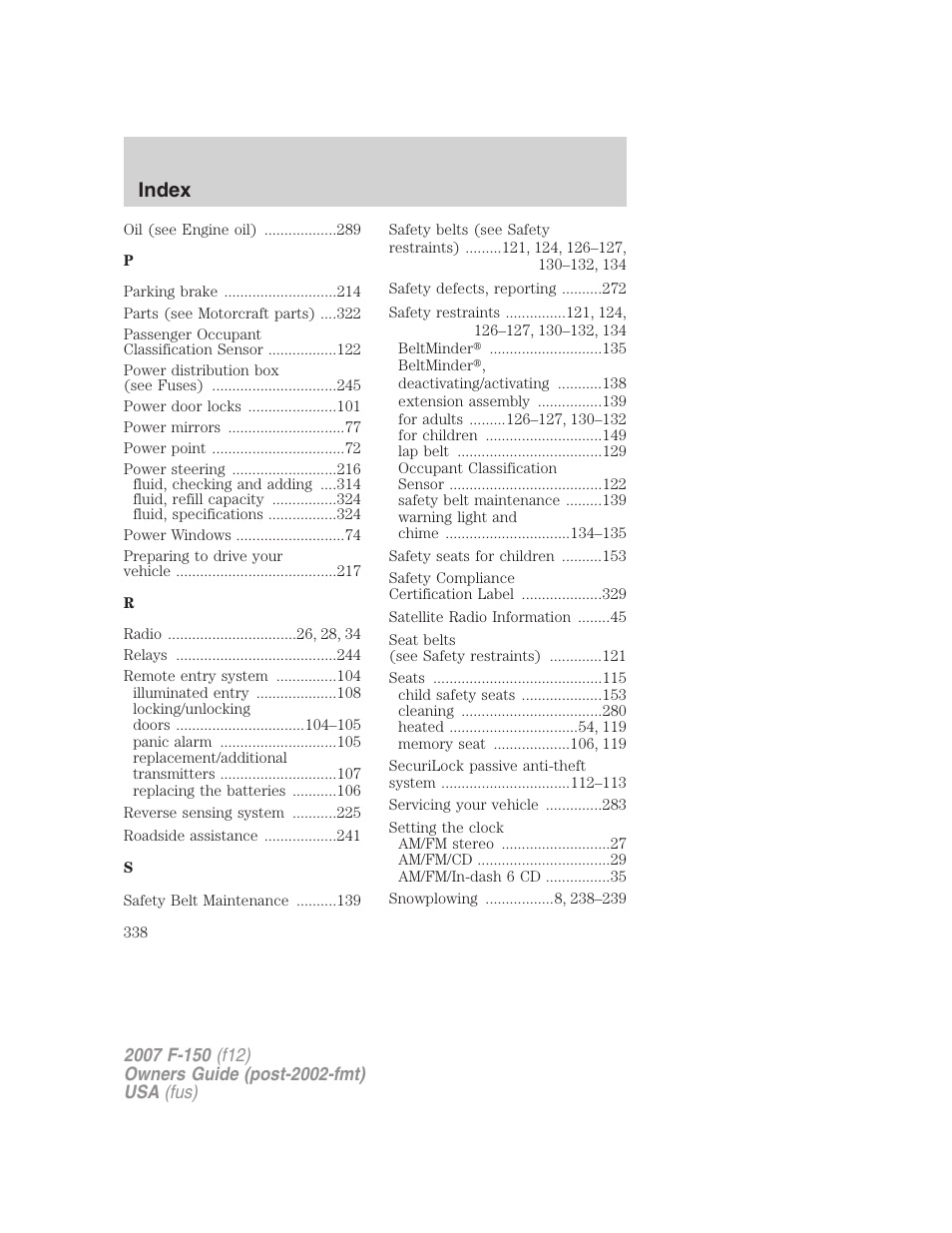 Index | FORD 2007 F-150 v.1 User Manual | Page 338 / 344