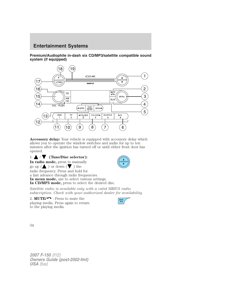 Am/fm stereo with in-dash six cd, Entertainment systems | FORD 2007 F-150 v.1 User Manual | Page 34 / 344