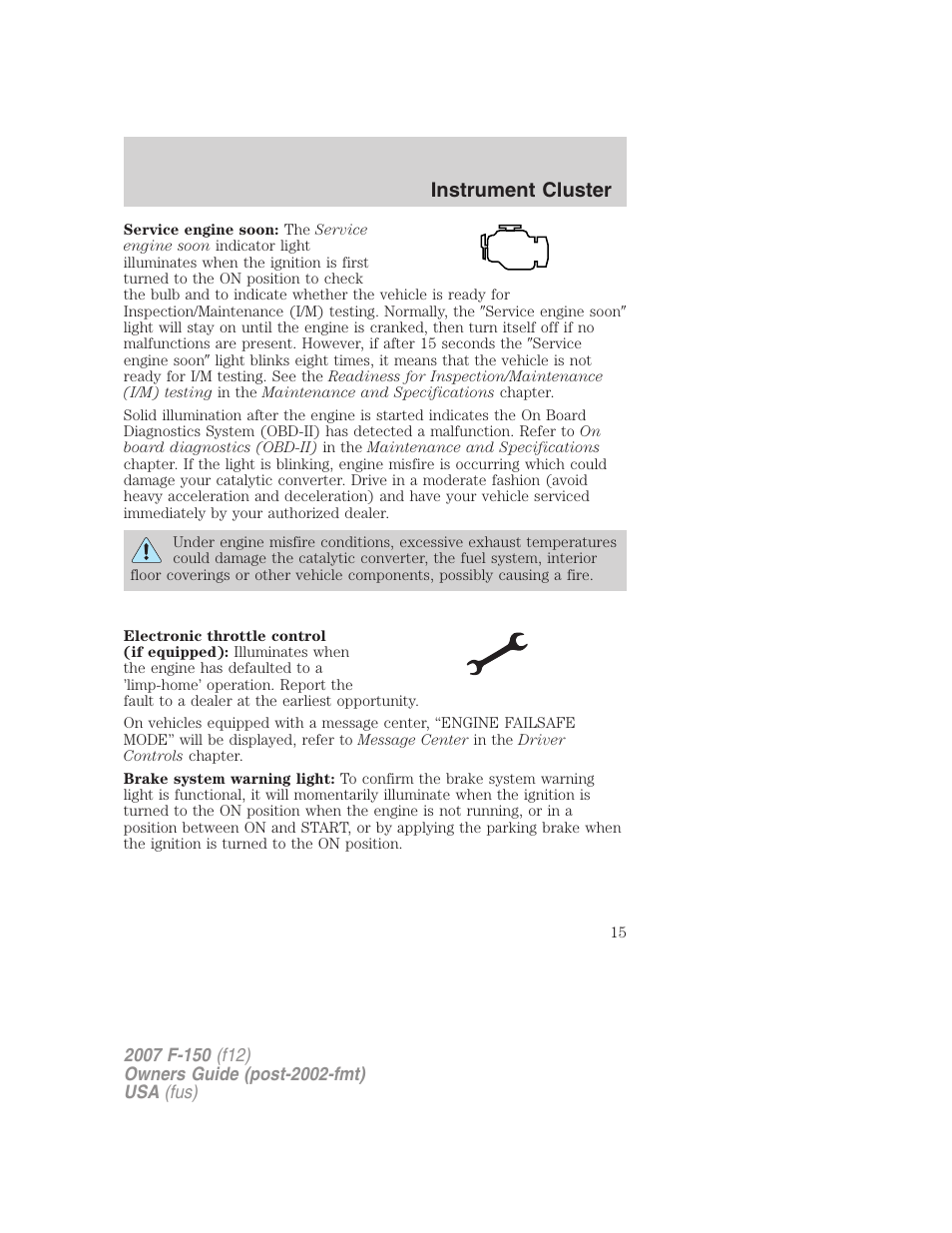 Instrument cluster | FORD 2007 F-150 v.2 User Manual | Page 15 / 368