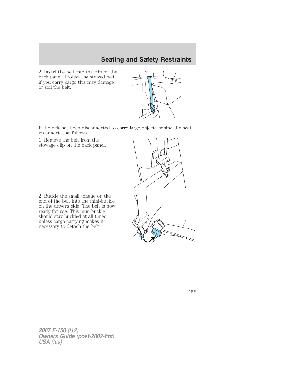 Seating and safety restraints | FORD 2007 F-150 v.2 User Manual | Page 155 / 368