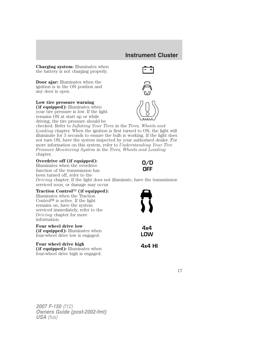 Instrument cluster | FORD 2007 F-150 v.2 User Manual | Page 17 / 368