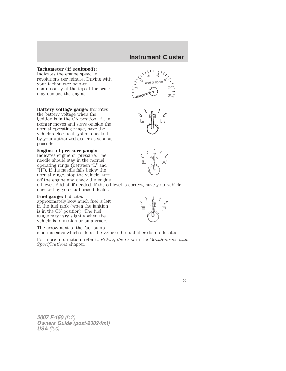 Instrument cluster | FORD 2007 F-150 v.2 User Manual | Page 21 / 368