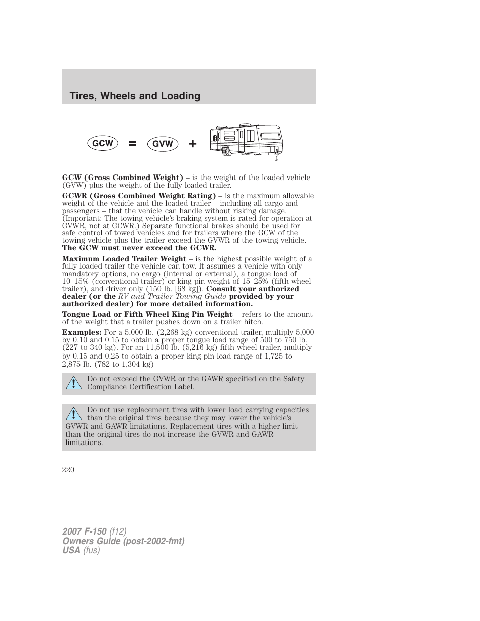 Tires, wheels and loading | FORD 2007 F-150 v.2 User Manual | Page 220 / 368
