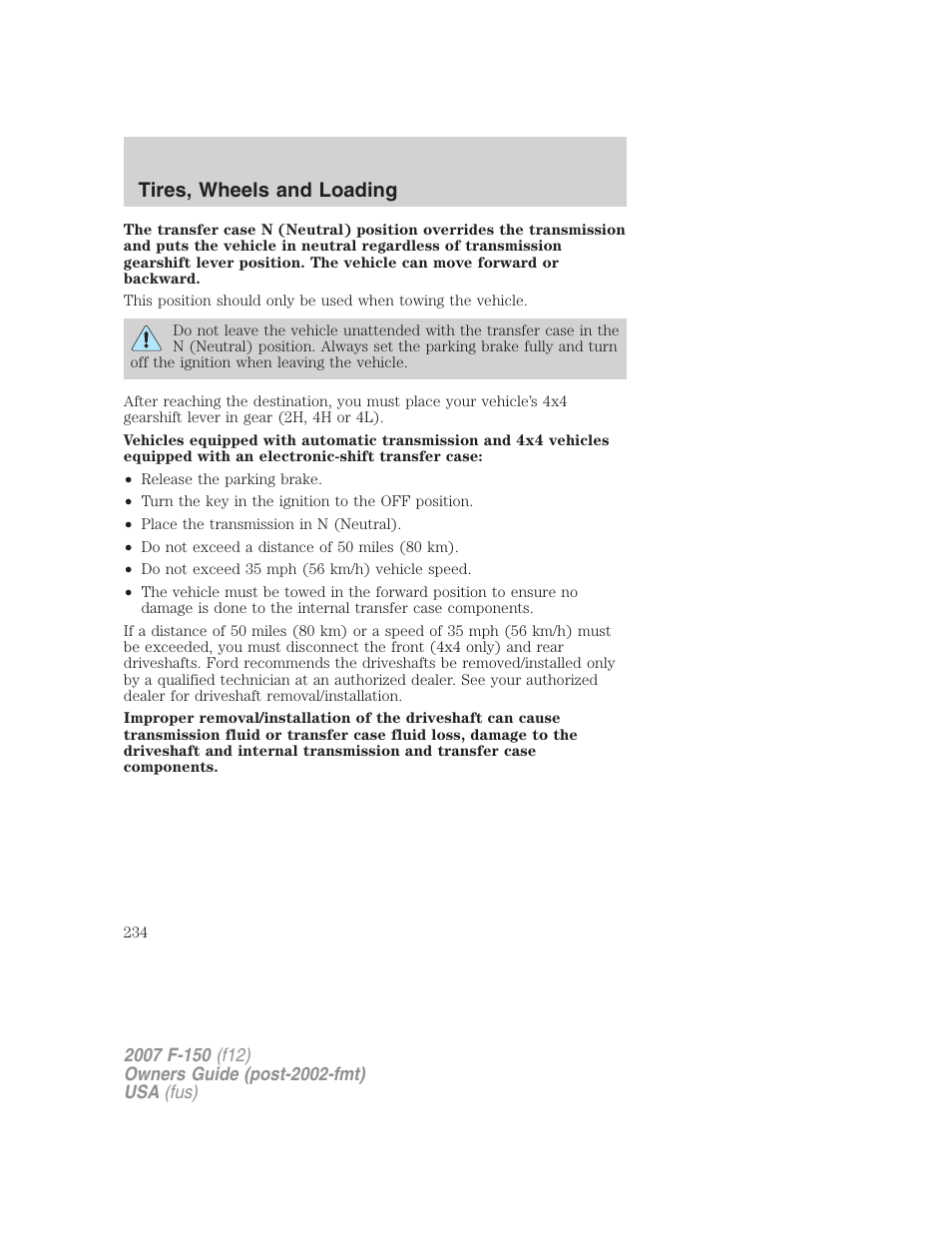 Tires, wheels and loading | FORD 2007 F-150 v.2 User Manual | Page 234 / 368