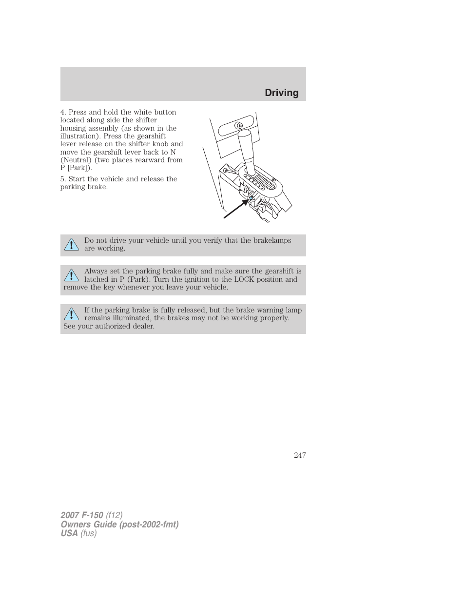 Driving | FORD 2007 F-150 v.2 User Manual | Page 247 / 368