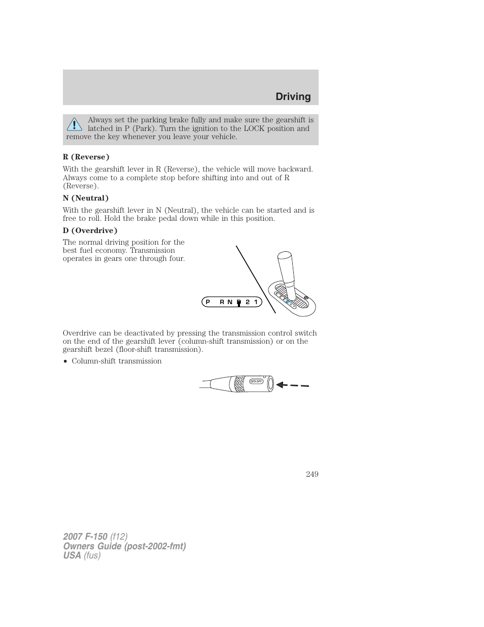 Driving | FORD 2007 F-150 v.2 User Manual | Page 249 / 368