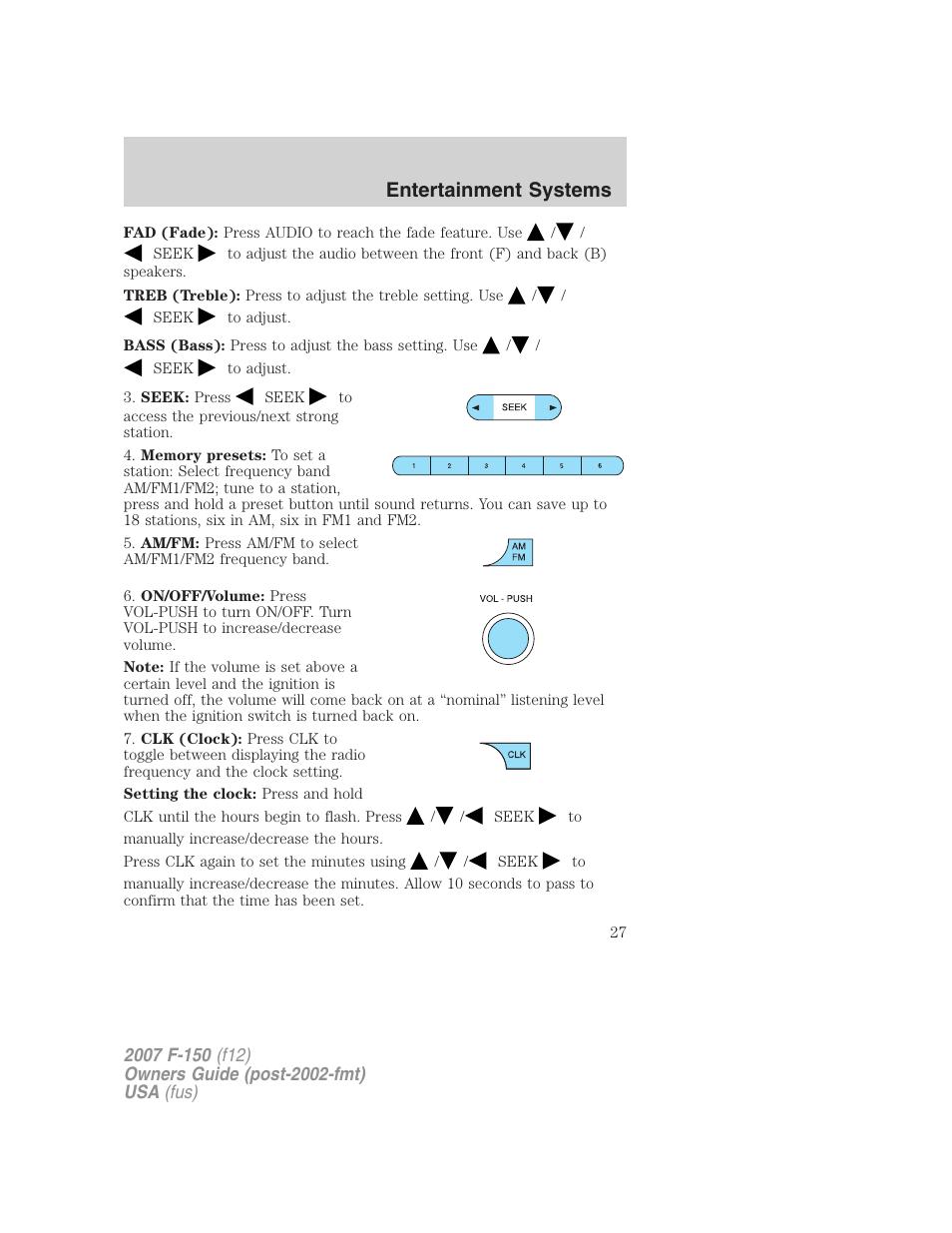 Entertainment systems | FORD 2007 F-150 v.2 User Manual | Page 27 / 368