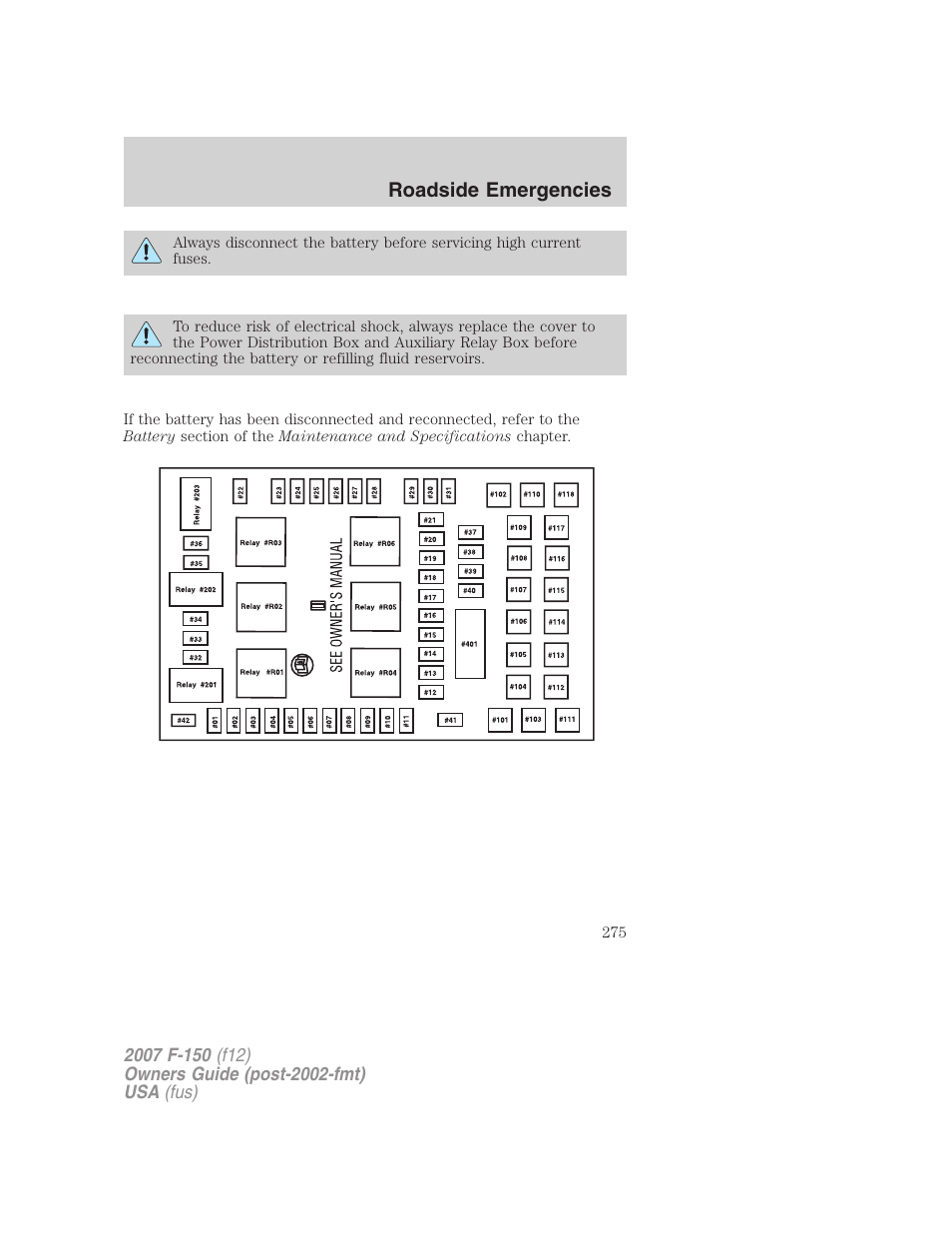 Roadside emergencies | FORD 2007 F-150 v.2 User Manual | Page 275 / 368