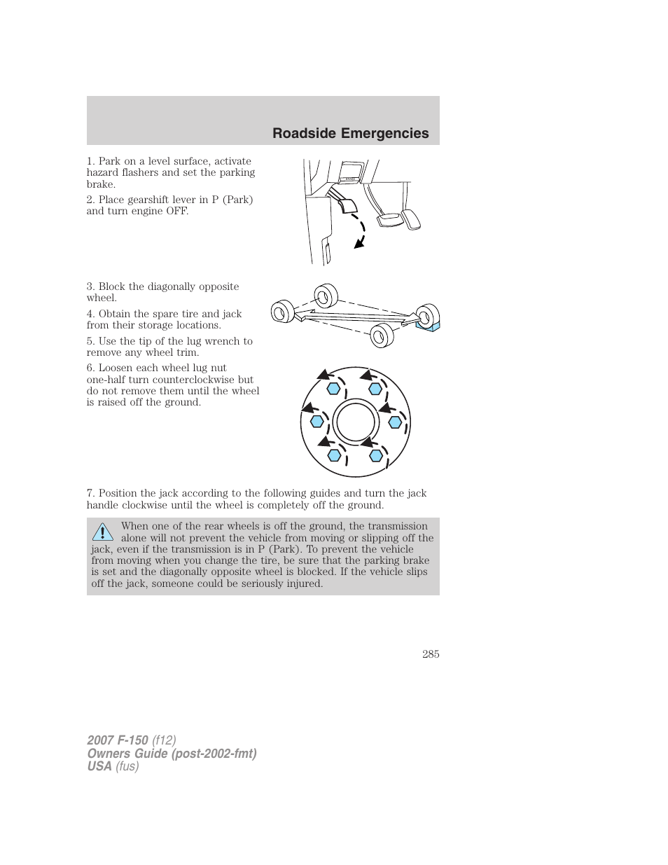 Roadside emergencies | FORD 2007 F-150 v.2 User Manual | Page 285 / 368