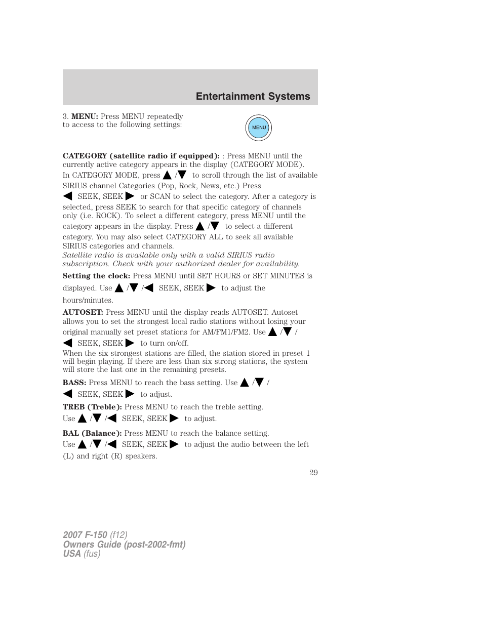 Entertainment systems | FORD 2007 F-150 v.2 User Manual | Page 29 / 368