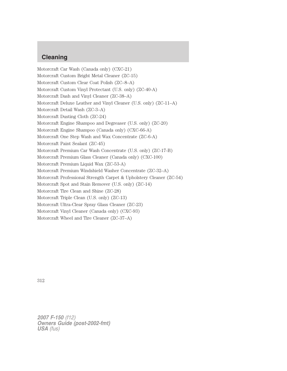 Cleaning | FORD 2007 F-150 v.2 User Manual | Page 312 / 368