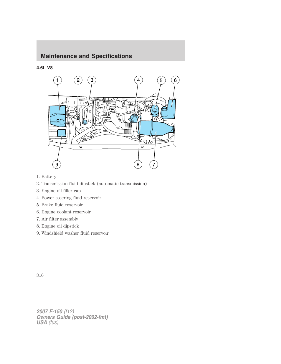 6l v8, Maintenance and specifications | FORD 2007 F-150 v.2 User Manual | Page 316 / 368