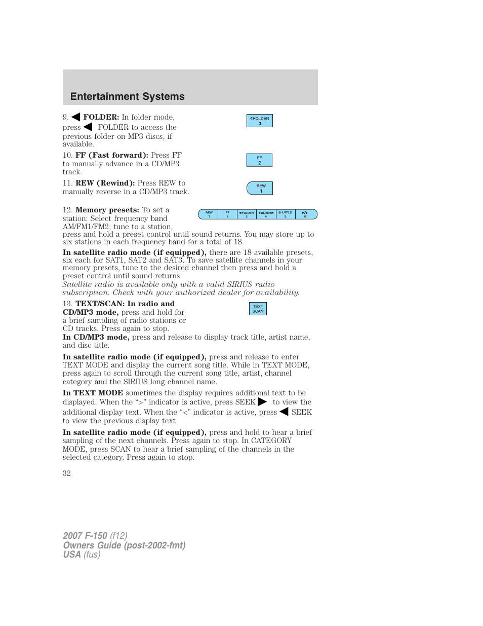 Entertainment systems | FORD 2007 F-150 v.2 User Manual | Page 32 / 368