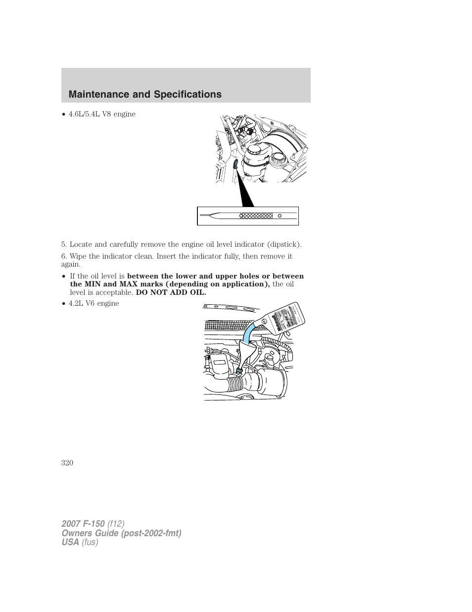 Maintenance and specifications | FORD 2007 F-150 v.2 User Manual | Page 320 / 368