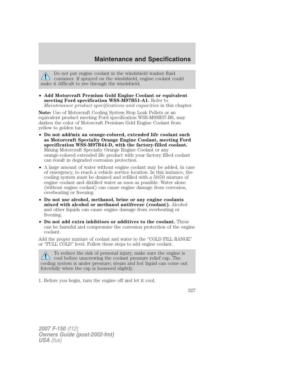 Maintenance and specifications | FORD 2007 F-150 v.2 User Manual | Page 327 / 368