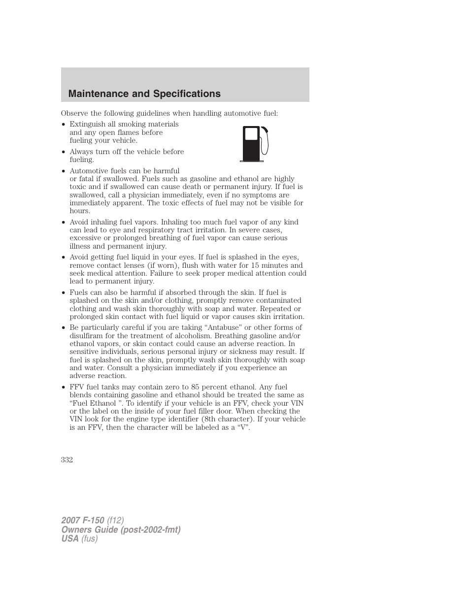 Maintenance and specifications | FORD 2007 F-150 v.2 User Manual | Page 332 / 368