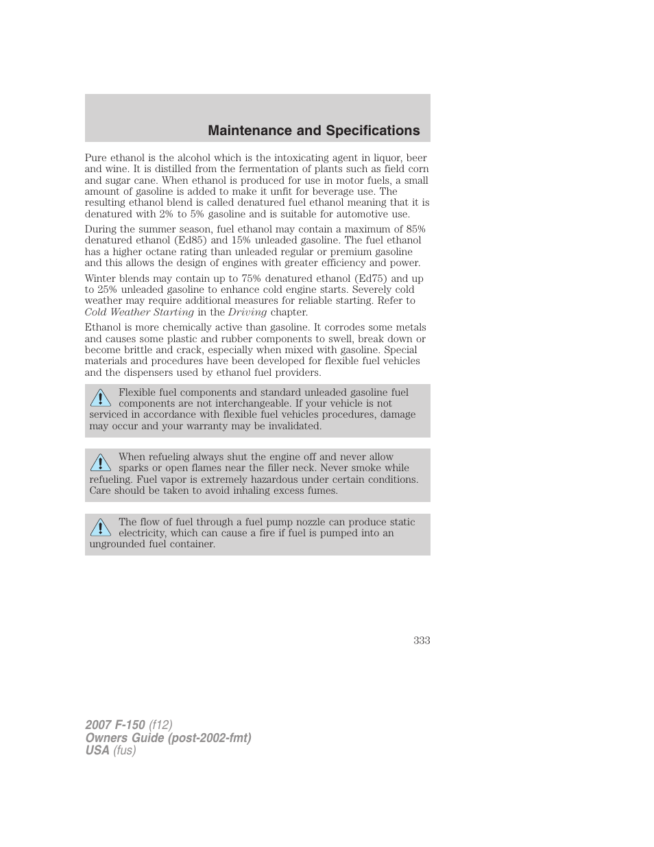 Maintenance and specifications | FORD 2007 F-150 v.2 User Manual | Page 333 / 368
