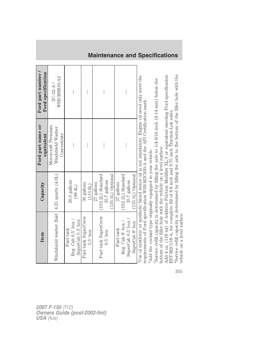 Maintenance and specifications | FORD 2007 F-150 v.2 User Manual | Page 355 / 368