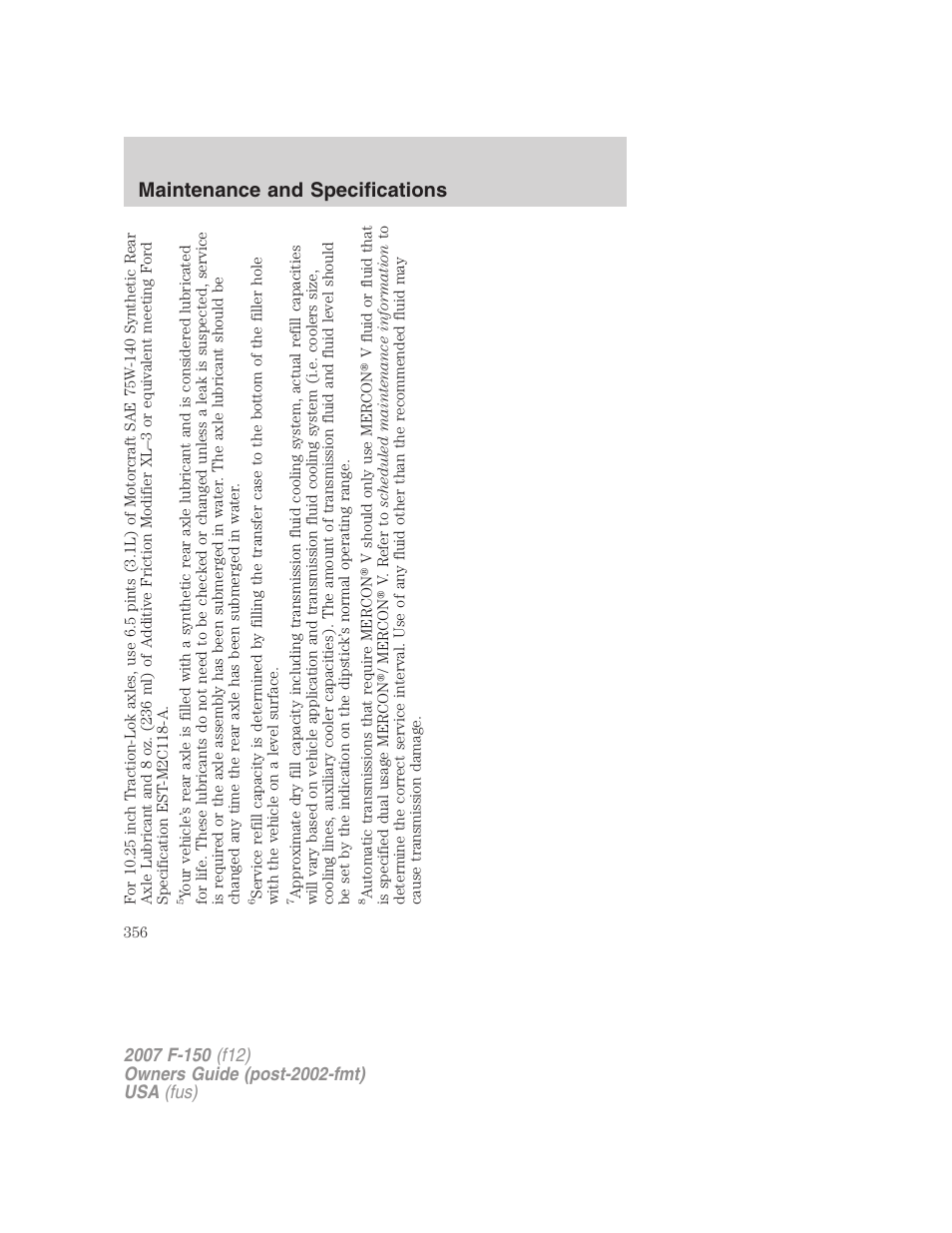 Maintenance and specifications | FORD 2007 F-150 v.2 User Manual | Page 356 / 368