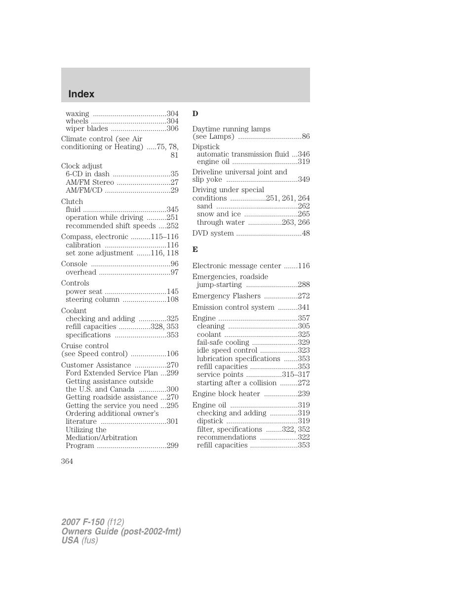 Index | FORD 2007 F-150 v.2 User Manual | Page 364 / 368