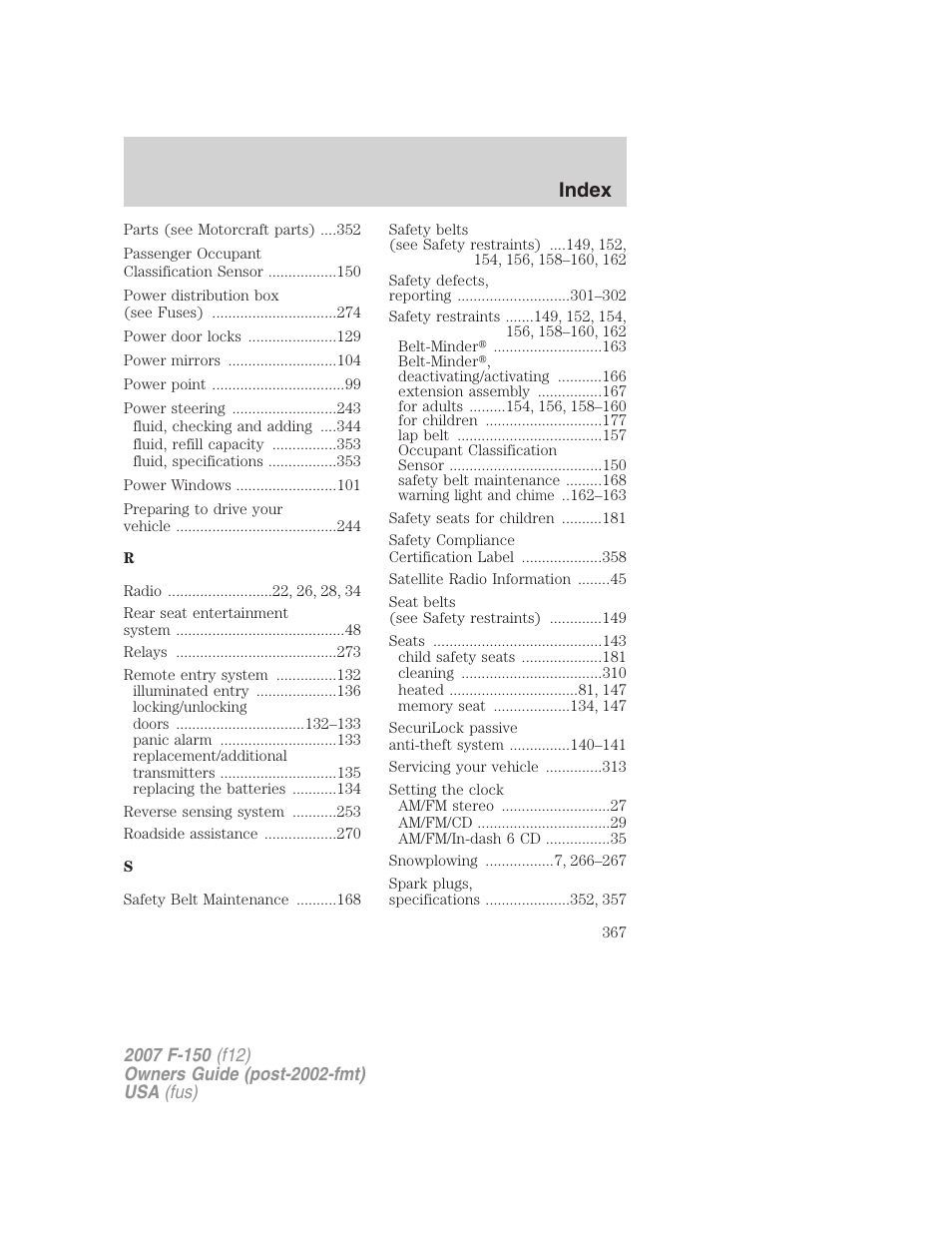 Index | FORD 2007 F-150 v.2 User Manual | Page 367 / 368