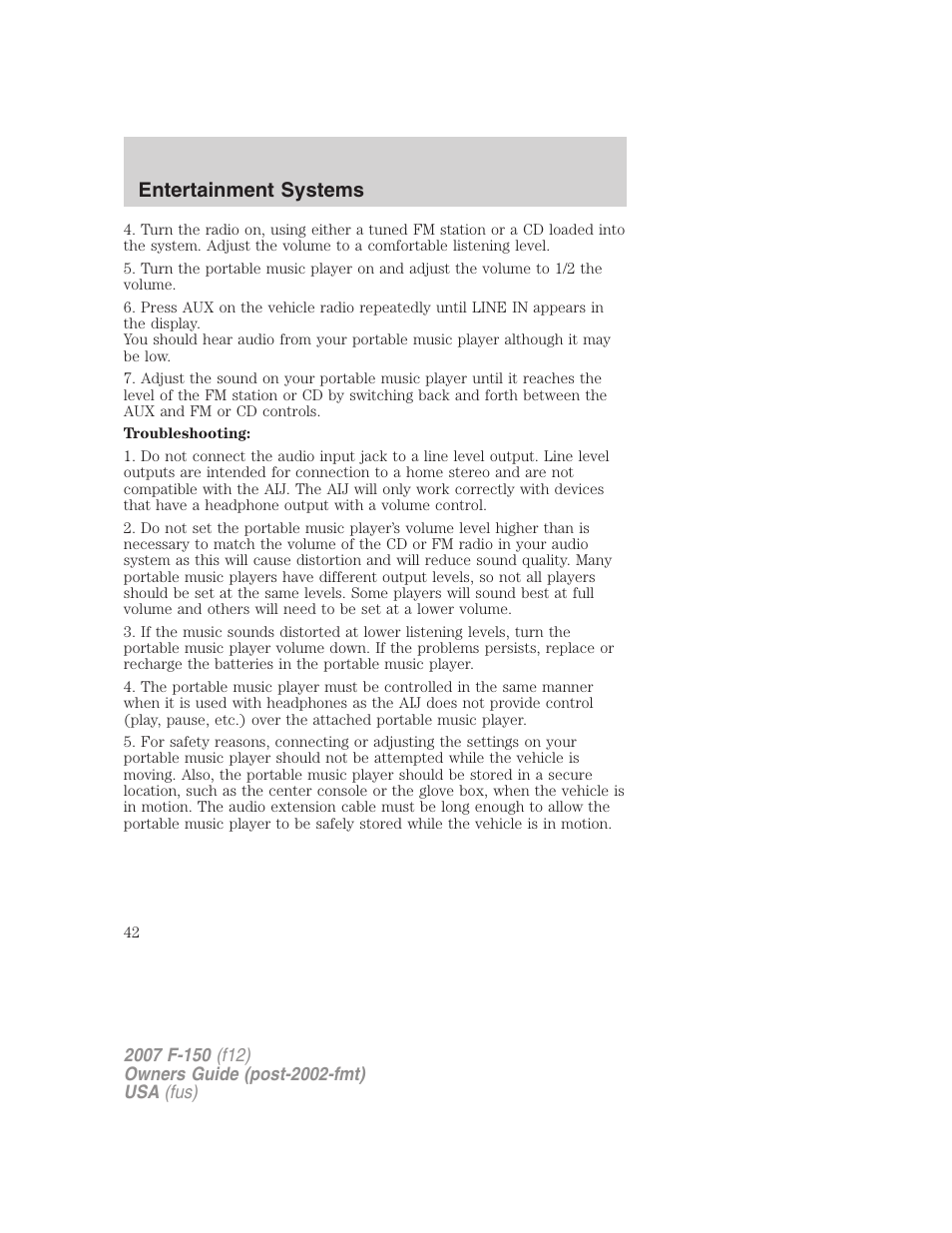 Entertainment systems | FORD 2007 F-150 v.2 User Manual | Page 42 / 368