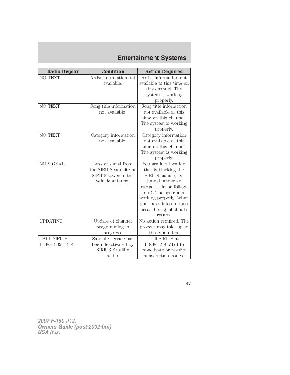 Entertainment systems | FORD 2007 F-150 v.2 User Manual | Page 47 / 368