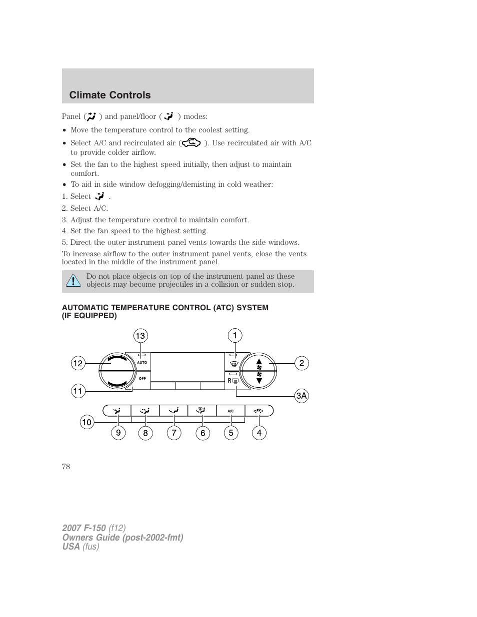 Automatic temperature control, Climate controls | FORD 2007 F-150 v.2 User Manual | Page 78 / 368