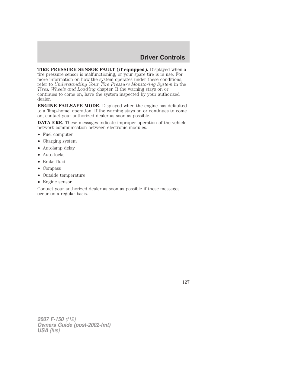 Driver controls | FORD 2007 F-150 v.3 User Manual | Page 127 / 376