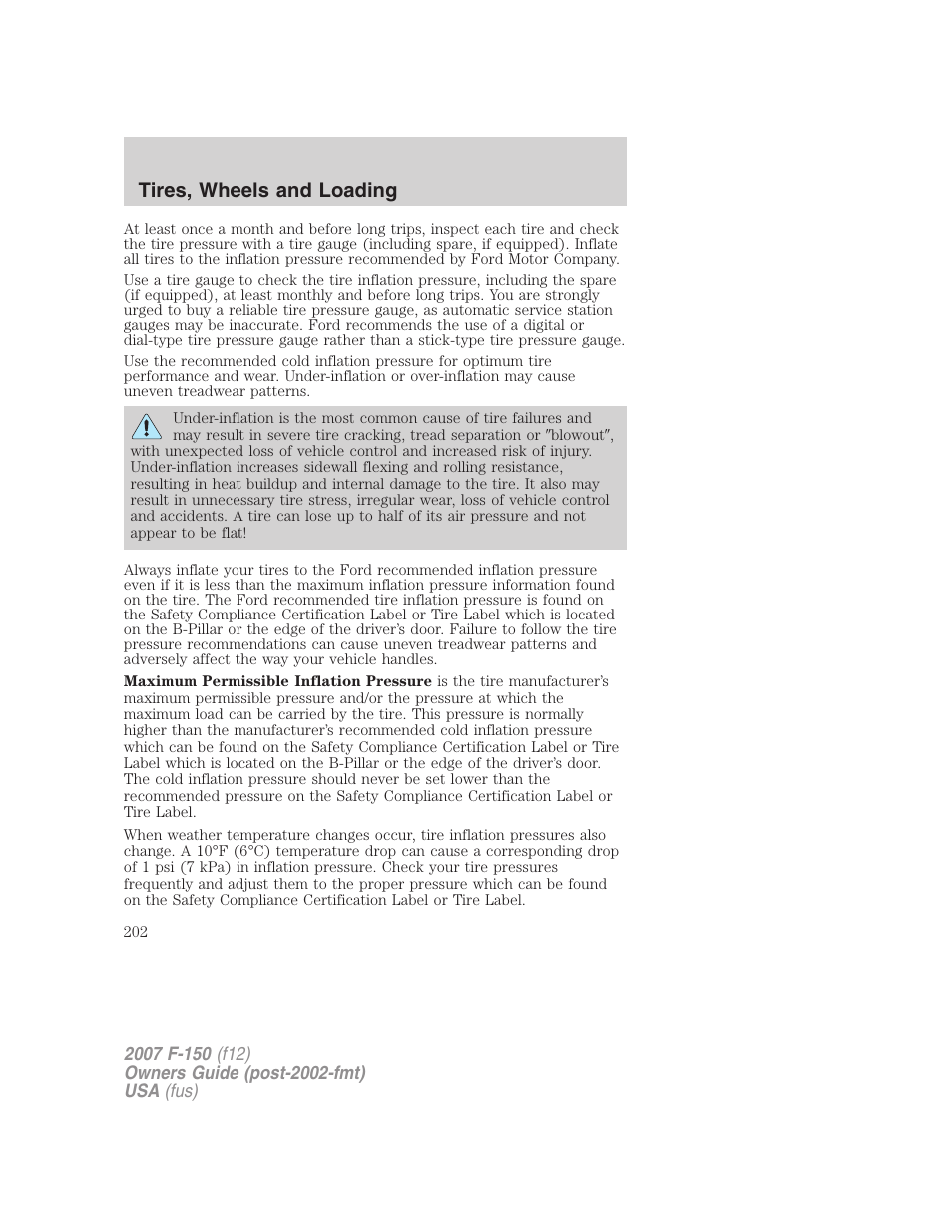 Tires, wheels and loading | FORD 2007 F-150 v.3 User Manual | Page 202 / 376