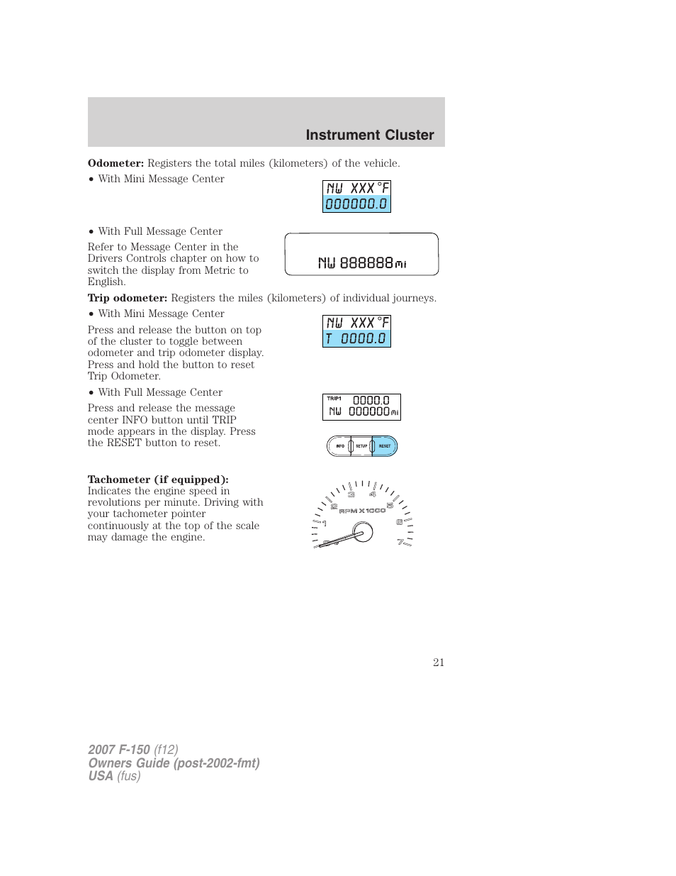 Instrument cluster | FORD 2007 F-150 v.3 User Manual | Page 21 / 376