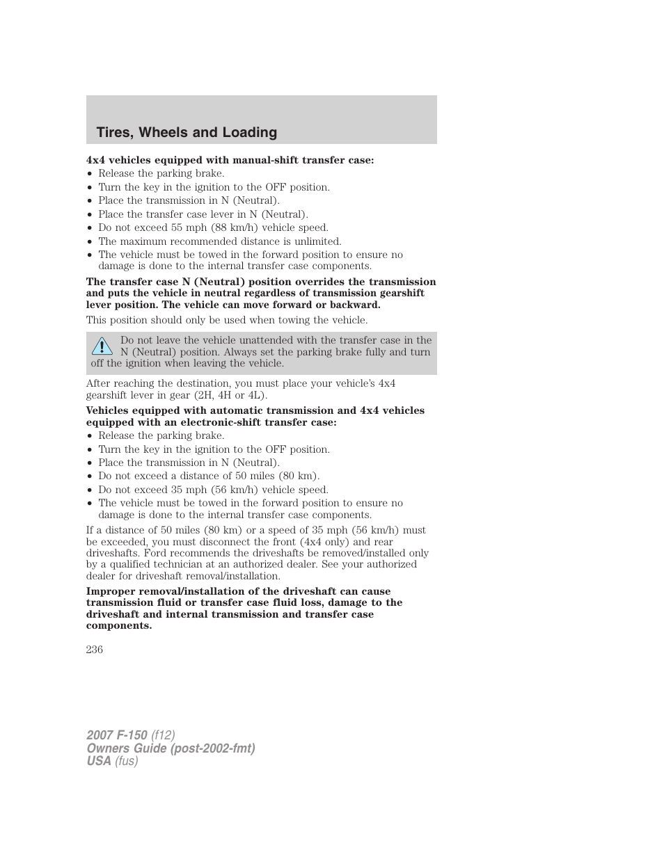 Tires, wheels and loading | FORD 2007 F-150 v.3 User Manual | Page 236 / 376