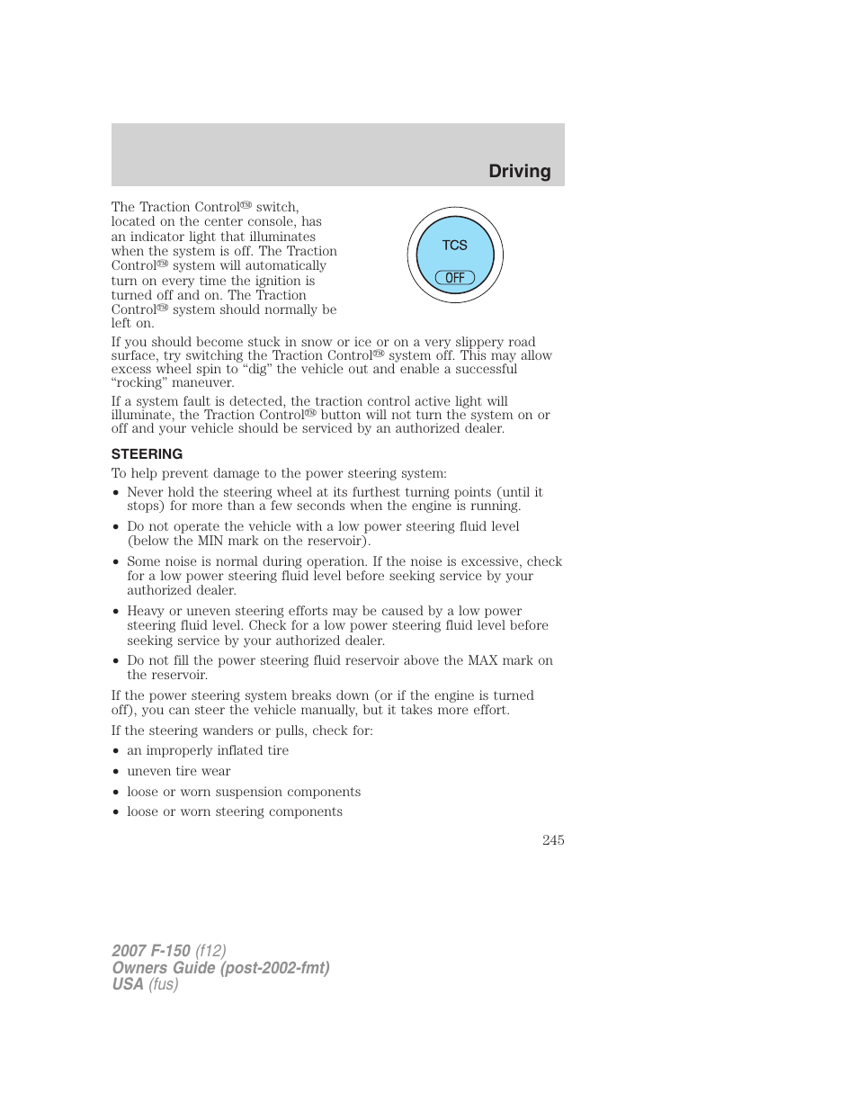 Steering, Driving | FORD 2007 F-150 v.3 User Manual | Page 245 / 376