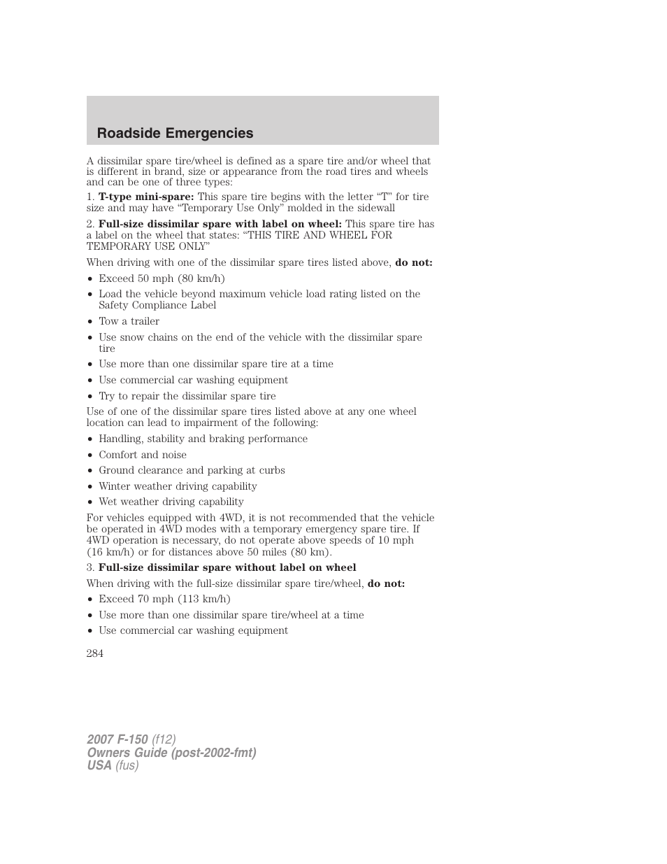 Roadside emergencies | FORD 2007 F-150 v.3 User Manual | Page 284 / 376