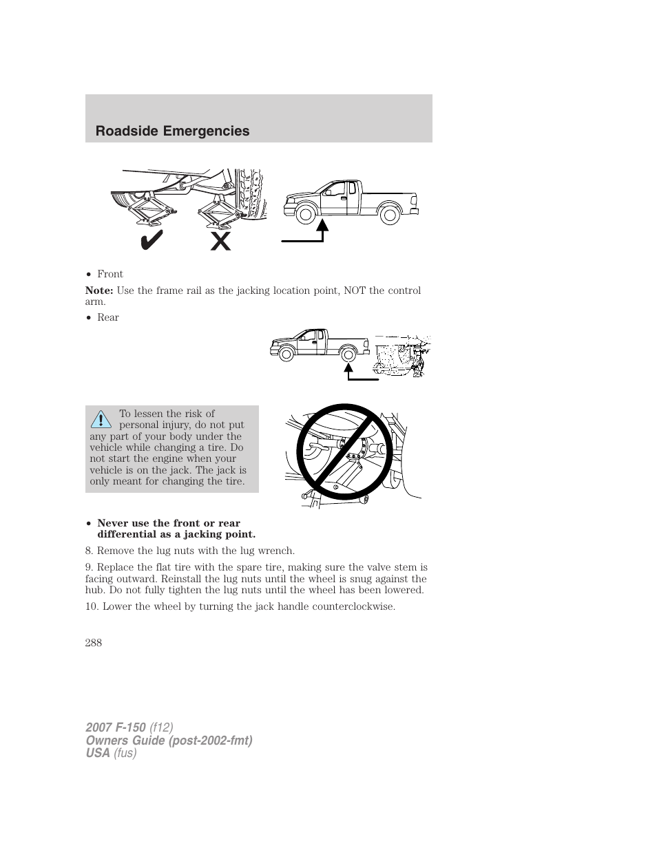 Roadside emergencies | FORD 2007 F-150 v.3 User Manual | Page 288 / 376