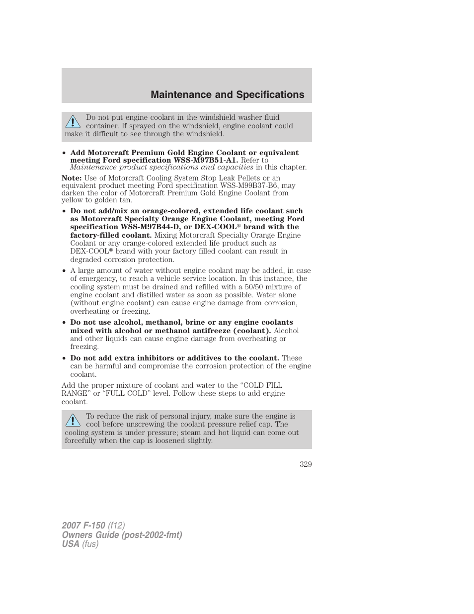Maintenance and specifications | FORD 2007 F-150 v.3 User Manual | Page 329 / 376