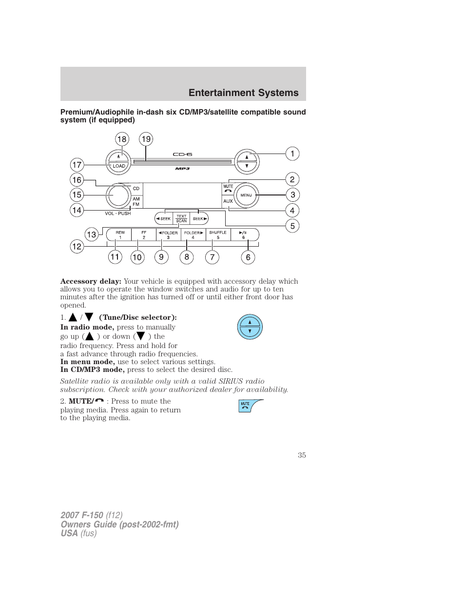 Am/fm stereo with in-dash six cd, Entertainment systems | FORD 2007 F-150 v.3 User Manual | Page 35 / 376