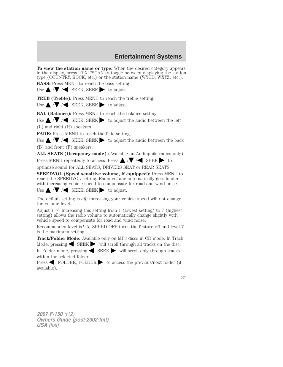 Entertainment systems | FORD 2007 F-150 v.3 User Manual | Page 37 / 376