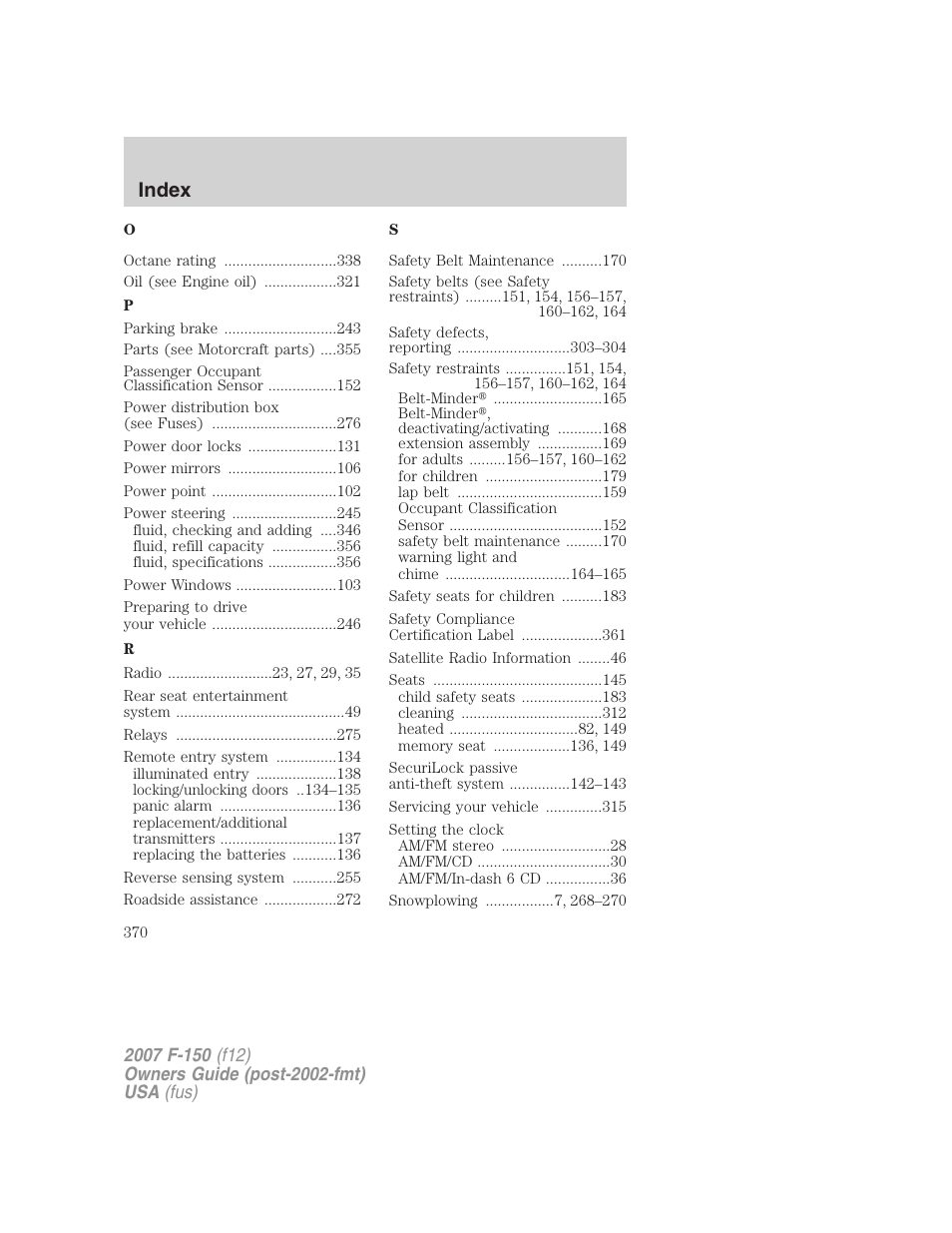 Index | FORD 2007 F-150 v.3 User Manual | Page 370 / 376