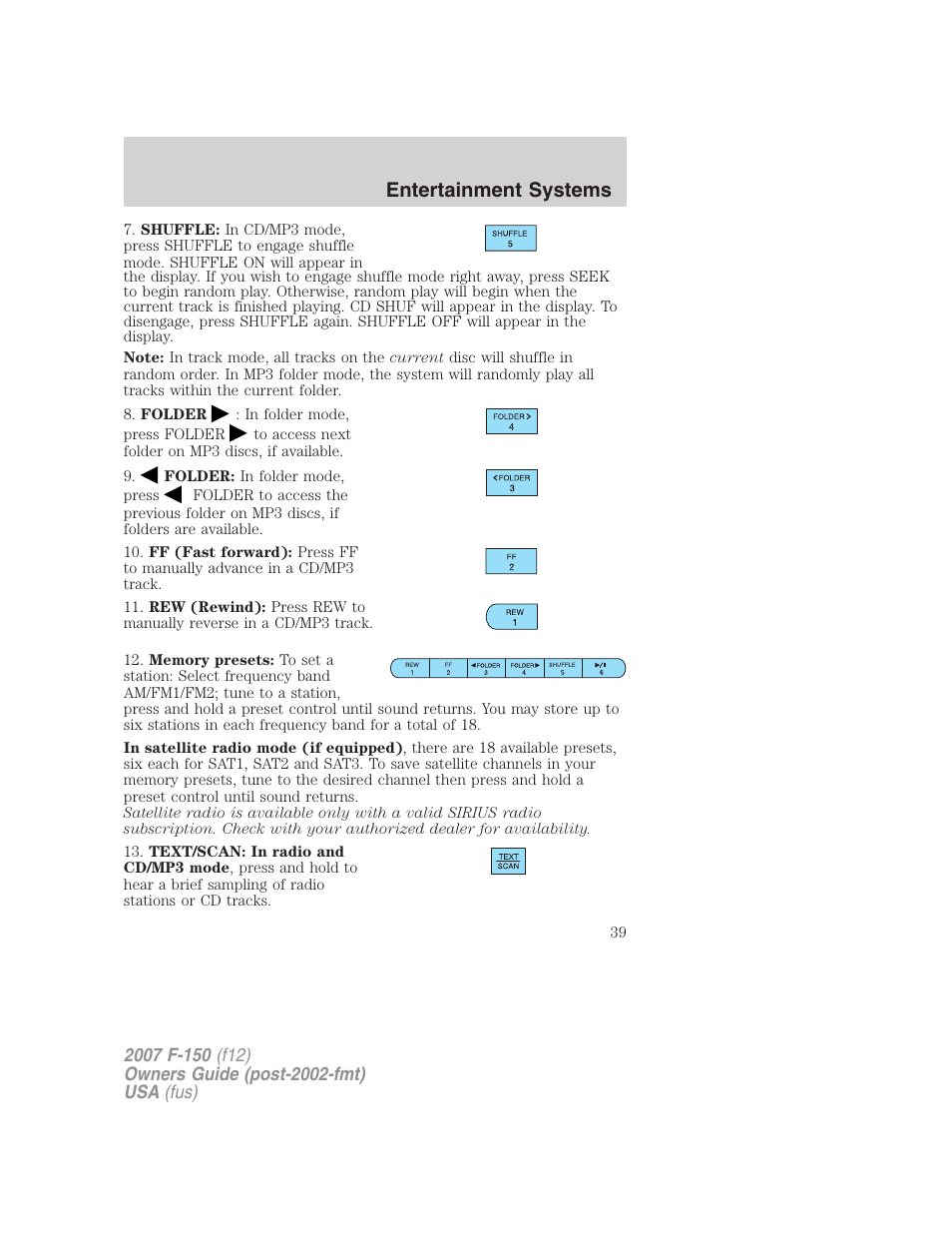 Entertainment systems | FORD 2007 F-150 v.3 User Manual | Page 39 / 376