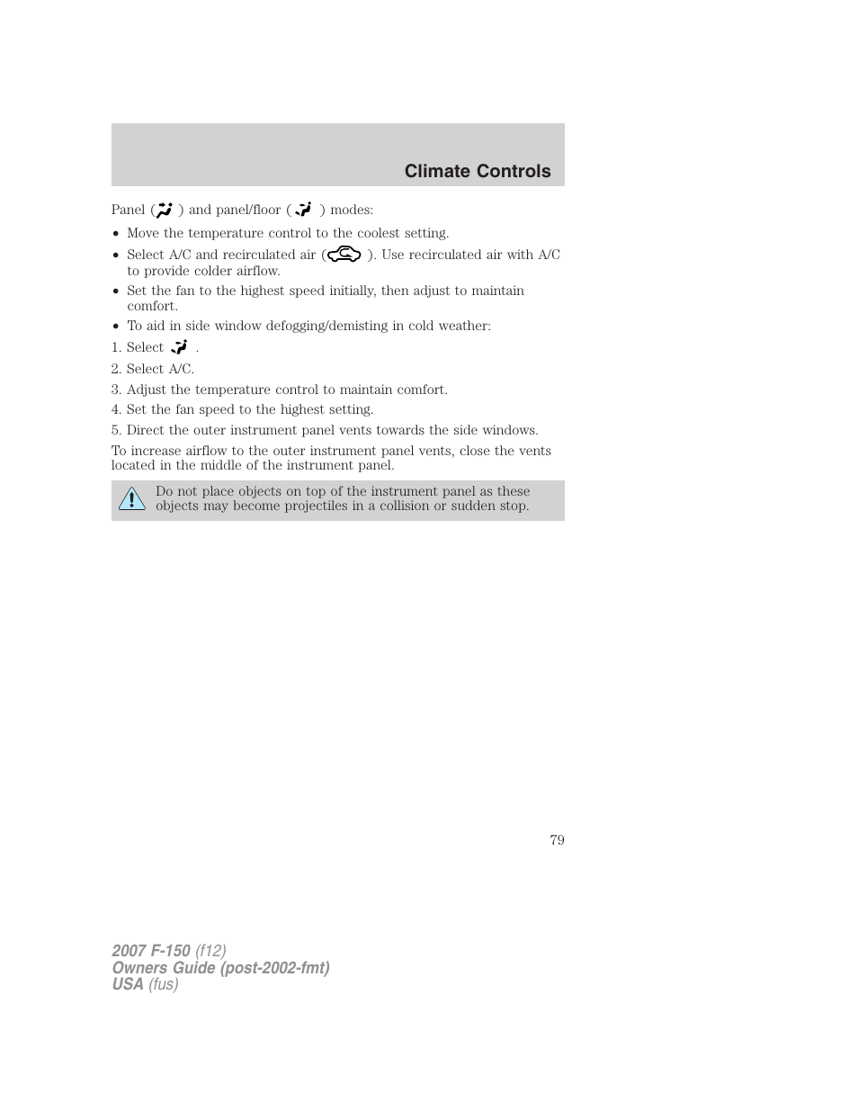 Climate controls | FORD 2007 F-150 v.3 User Manual | Page 79 / 376