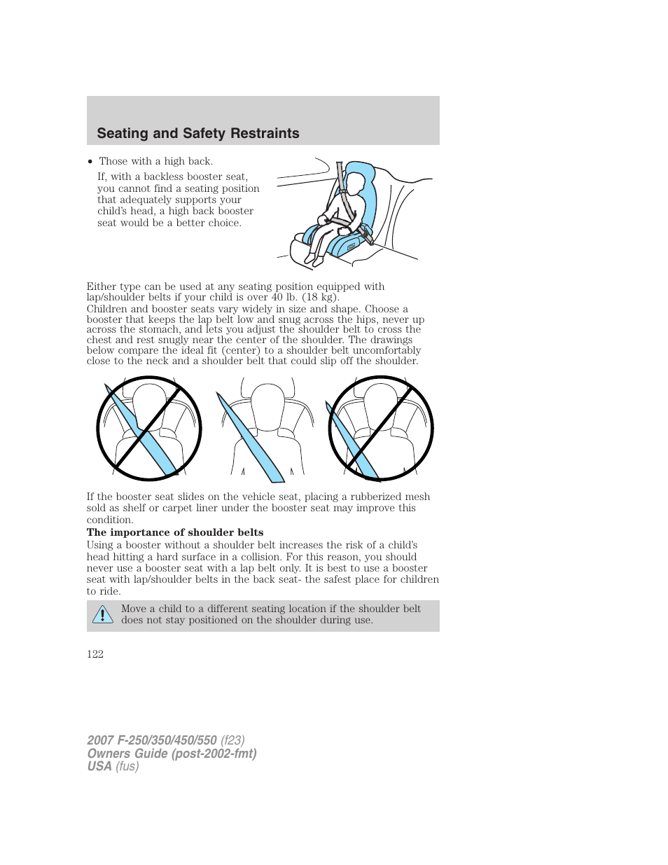 Seating and safety restraints | FORD 2007 F-550 v.1 User Manual | Page 122 / 312