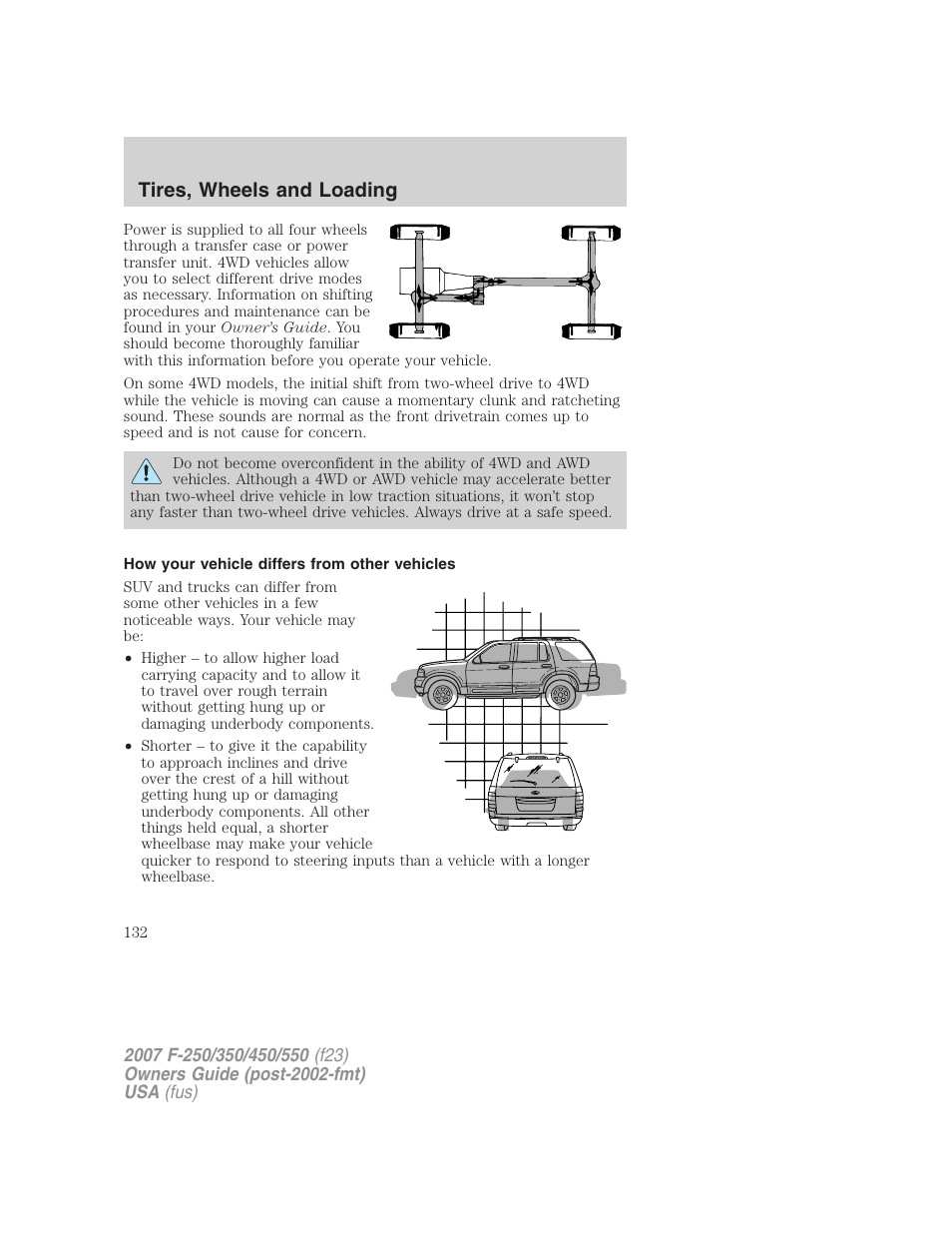 How your vehicle differs from other vehicles, Tires, wheels and loading | FORD 2007 F-550 v.1 User Manual | Page 132 / 312