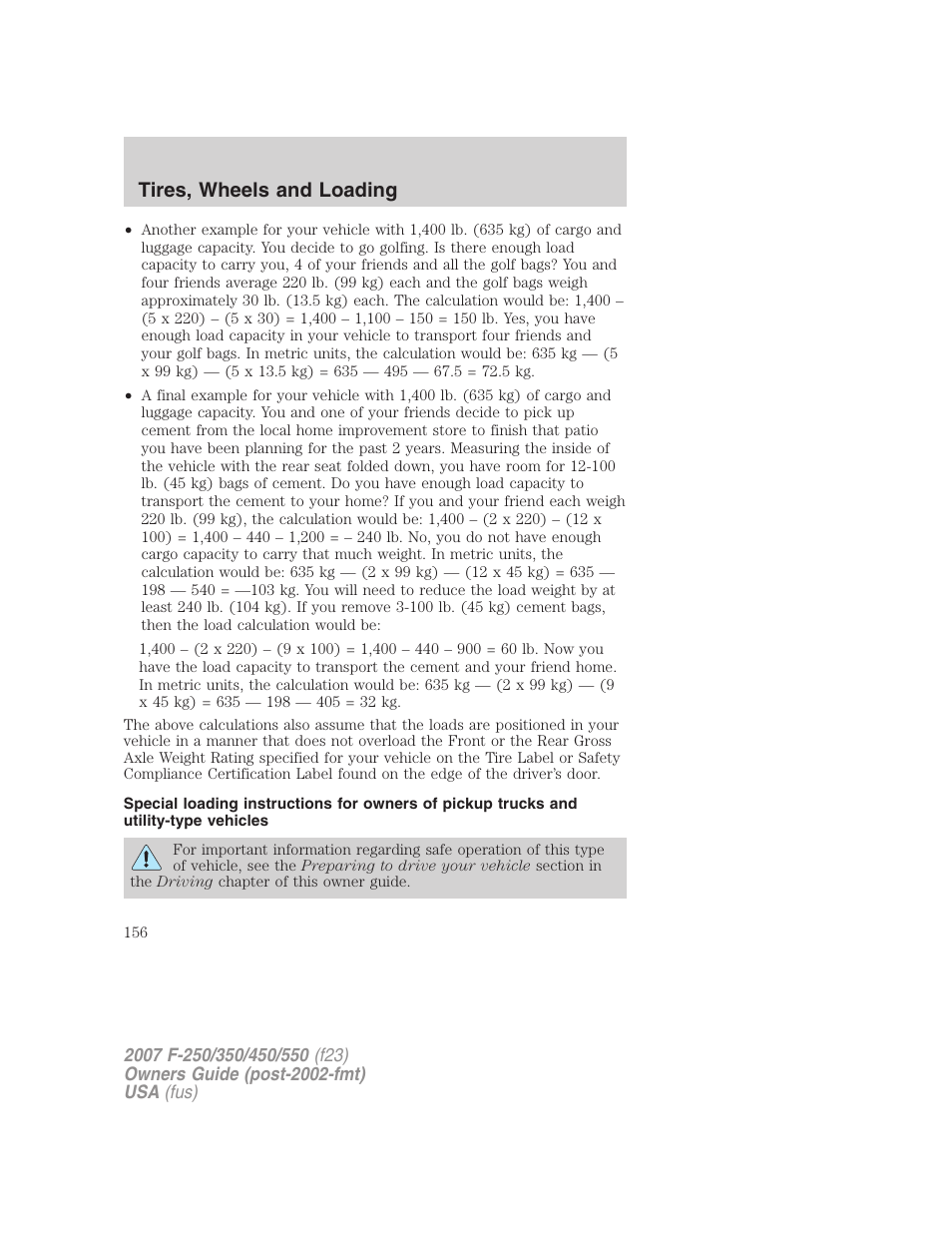 Tires, wheels and loading | FORD 2007 F-550 v.1 User Manual | Page 156 / 312