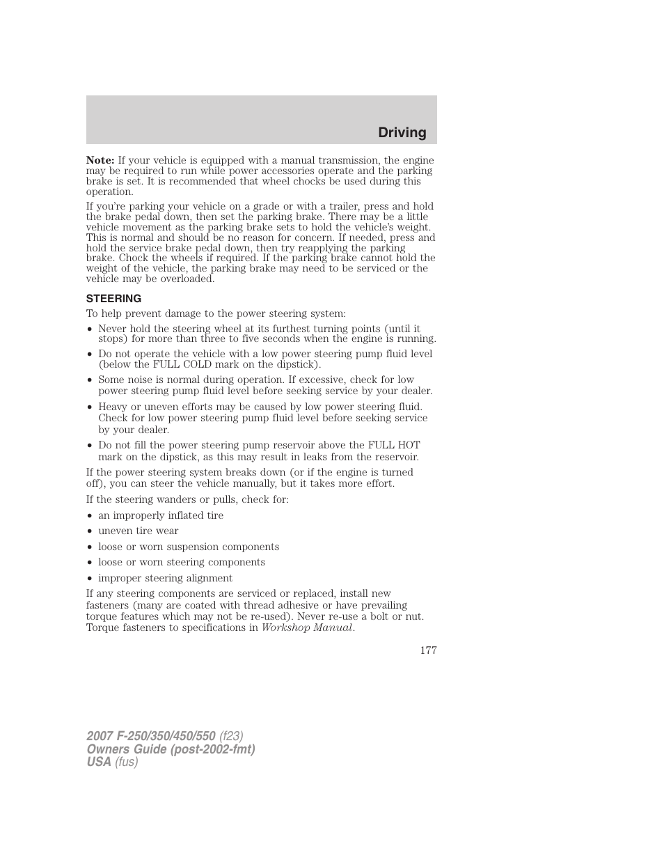 Steering, Driving | FORD 2007 F-550 v.1 User Manual | Page 177 / 312